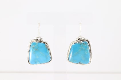 Native America Navajo Sterling Silver Turquoise Dangling Earring's By Sharon McCarthy.