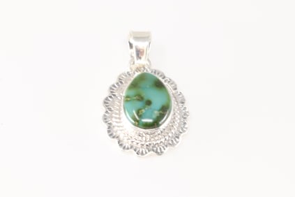 Native American Navajo Sterling Silver Sonora Gold Turquoise Pendant By T.F.