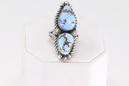 Native America Navajo Sterling Silver Golden Hill Turquoise Ring By Robert Shakey.