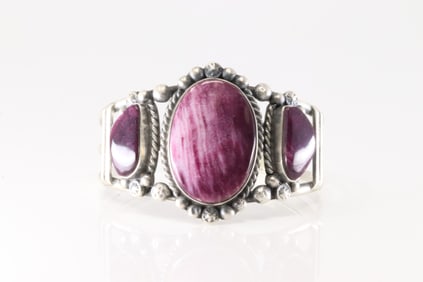 Native America Navajo Sterling Silver Purple Spiny Oyetr Bracelet Cuff By Augustine Largo.