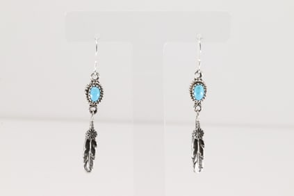 Native America Navajo Sterling Silver Turquoise Dangling Earring's By Emery Spencer.