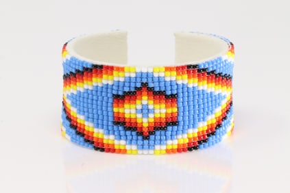 Native America Navajo Multi-Color Stone Leather Bracelet.