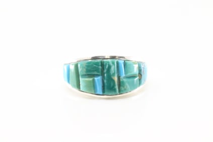 Native America Navajo Sterling Silver Turquoise Ring By Yazzie.
