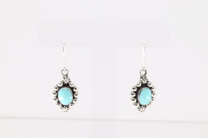 Native America Navajo Sterling Silver Turquoise Dangling Earring's By Sarah Yazzie.