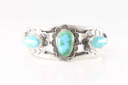 Native America Navajo Sterling Silver Sonora Gold Turquoise Bracelet Cuff By Jackson Hoskie.