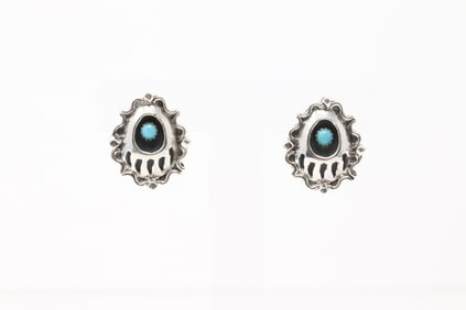 Native America Navajo Sterling Silver Bear Paw Turquoise Post Earring's By Annie Spencer.