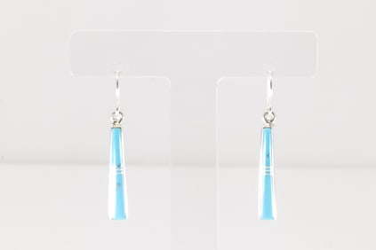 Native America Navajo Sterling Silver Turquoise Inlay Dangling Earring's By Rick Tolino.
