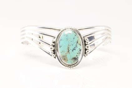 Native America Navajo Sterling Silver Turquoise Bracelet Cuff By Harold Becenti.