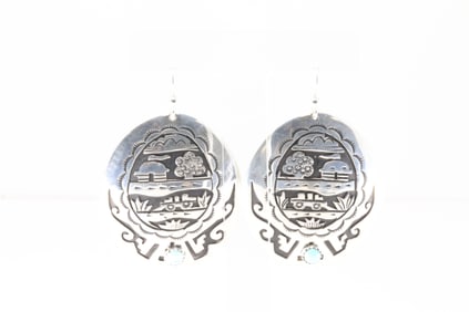 Native America Navajo Sterling Silver Turquoise Dangling Earring's By T&R Singer.