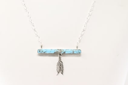 Native America Navajo Sterling Silver Turquoise Necklace By Angie Platero.