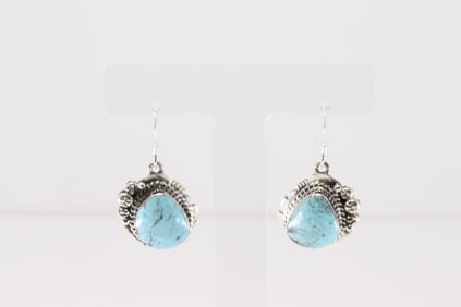 Native America Navajo Sterling Silver Turquoise Dangling Earring's By Arlene Lewis.