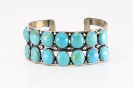 Native America Navajo Sterling Silver Kingman Turquoise Bracelet Cuff By Livingston.