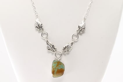 Native America Navajo Sterling Silver Turquoise Necklace By Verley Betone.