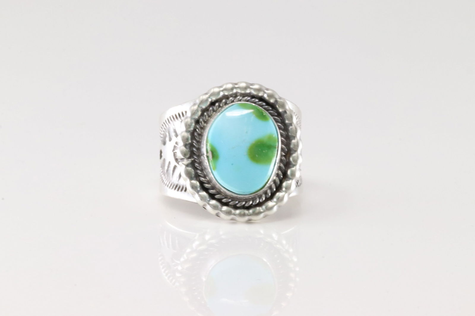 Native America Navajo Sterling Silver Sonora Gold Turquoise Ring By Samuel Yellowhair.