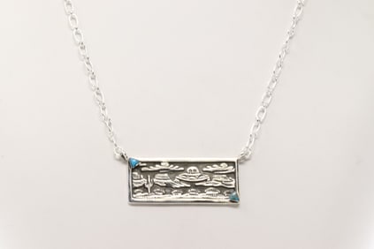 Native America Navajo Sterling Silver Turquoise Storyteller Necklace By Jeremy Delgarito.