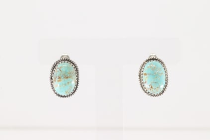 Native America Navajo Sterling Silver Kingman Turquoise Post Earring's By Theresa Smith.