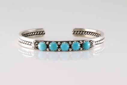 Native America Navajo Sterling Silver Kingman Turquoise Bracelet Cuff By R.King.