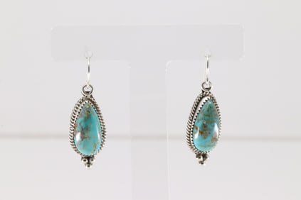 Native America Navajo Sterling Silver Kingman Turquoise Dangling Earring's By Theresa Smith.