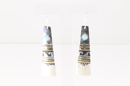 Native America Navajo Sterling Silver Turquoise Dangling Earring's By T&R Singer.
