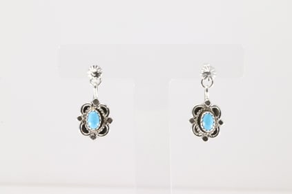 Native America Navajo Sterling Silver Turquoise Post / Dangling Earring's By Adelarae Yazzie.