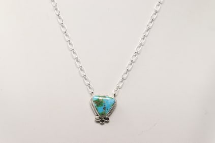 Native America Navajo Sterling Silver Sonora Gold Turquoise Necklace By Sharon McCarthy.