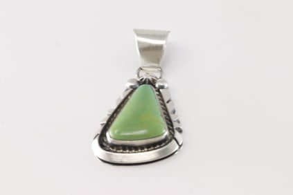 Native America Navajo Sterling Silver Kingman Turquoise Pendant By Donovan Skeets.