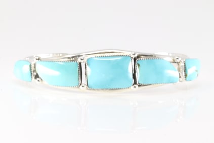 Native America Navajo Sterling Silver Turquoise Bracelet Cuff By Calvin Belin.
