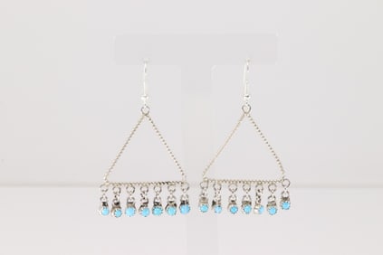 Native America Navajo Sterling Silver Turquoise Dangling Earring's By Sylvia Chee.