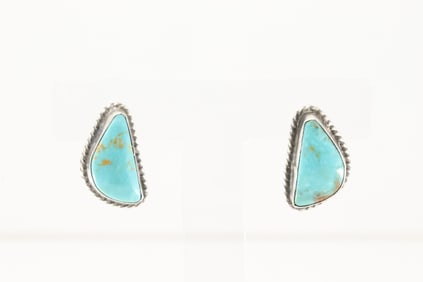 Native America Navajo Sterling Silver Kingman Turquoise Post Earring's By Sheryl Kee.