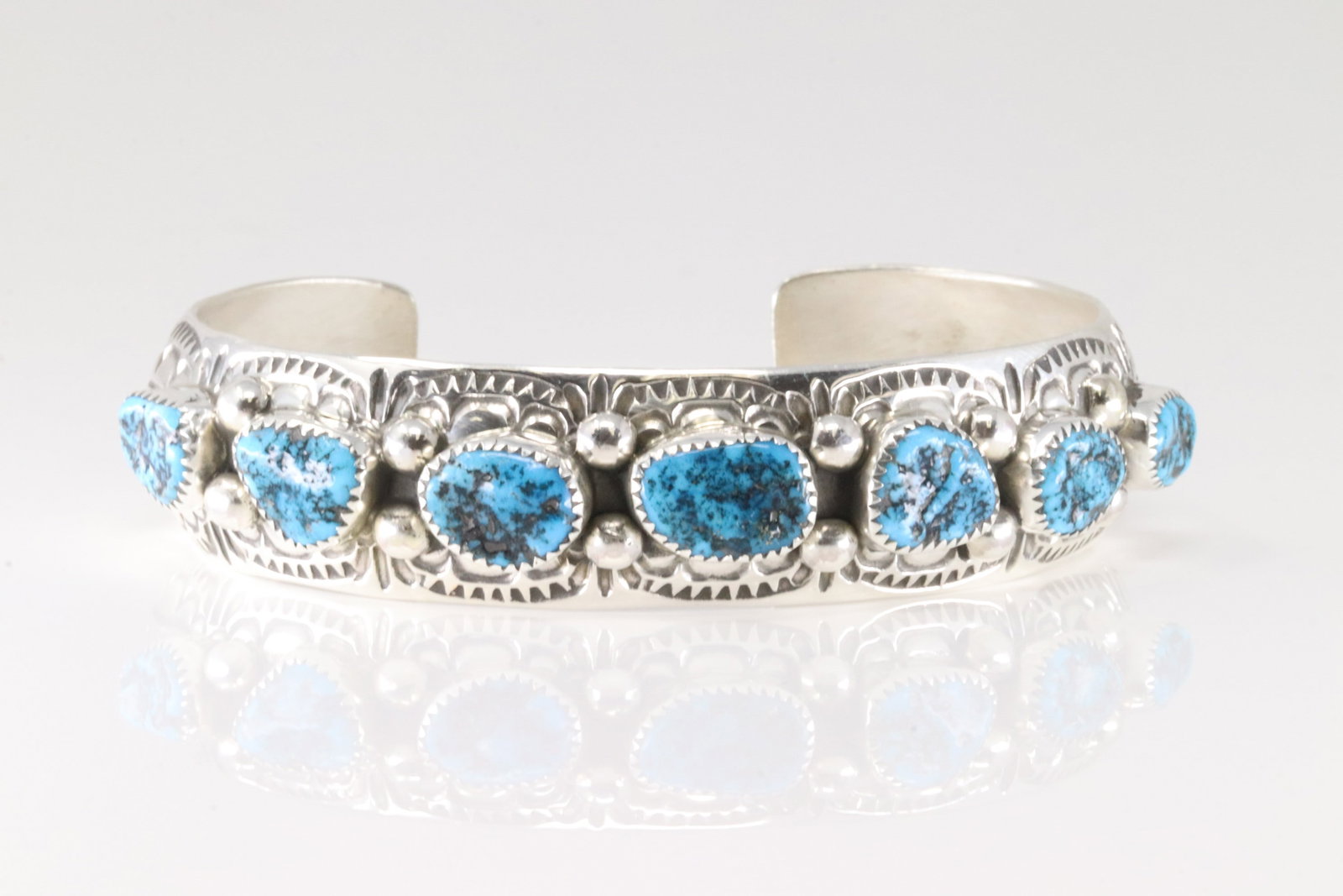 Native America Navajo Sterling Silver Turquoise Bracelet Cuff By Grace Silver.: This is a Native America Navajo Sterling Silver Turquoise Bracelet Cuff By Grace Silver.
