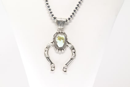 Native America Navajo Sterling Silver Palomino Naja Necklace By Tom Lewis.