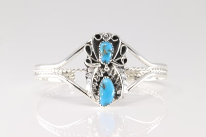 Native America Navajo Sterling Silver Turquoise Bracelet Cuff By Harry B.Yazzie.