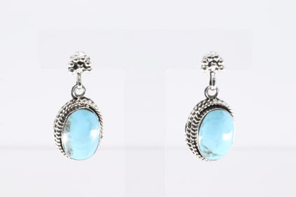 Native America Navajo Sterling Silver Turquoise Post / Dangling Earring's By Sheena Jack.