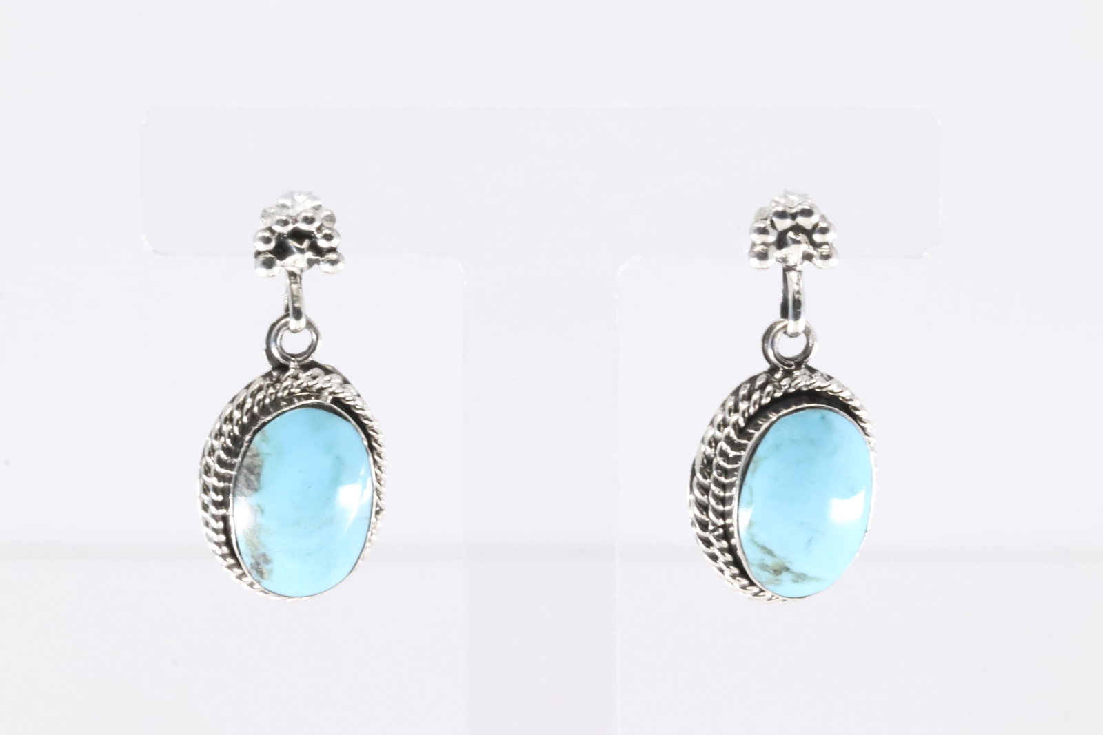Native America Navajo Sterling Silver Turquoise Post / Dangling Earring's By Sheena Jack.: This is a Native America Navajo Sterling Silver Turquoise Post / Dangling Earring's By Sheena Jack.