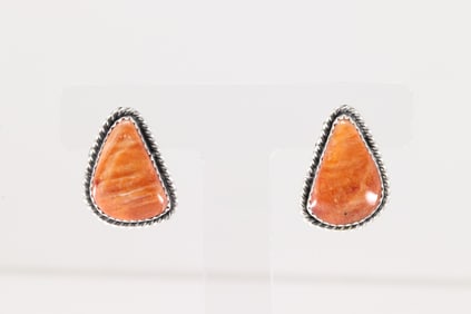 Native America Navajo Sterling Silver Spiny Osyter Post Earring's By Virginia Becenti.