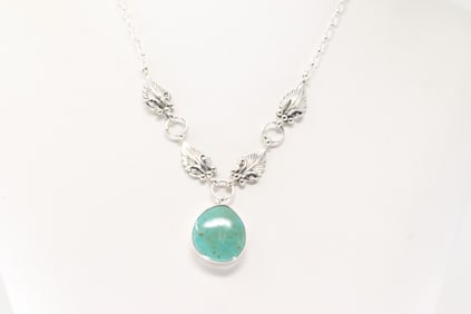 Native America Navajo Sterling Silver Turquoise Necklace By Verley Betone.