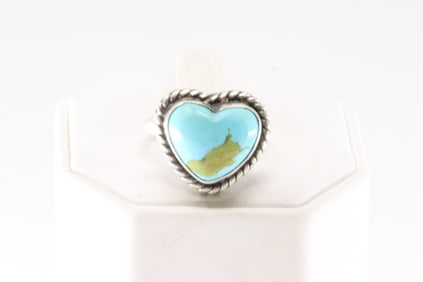 Native America Navajo Sterling Silver Turquoise Heart Ring By A.L.