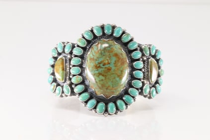 Native America Navajo Sterling Silver Kingman Turquoise Bracelet Cuff By Anthony Skeets.