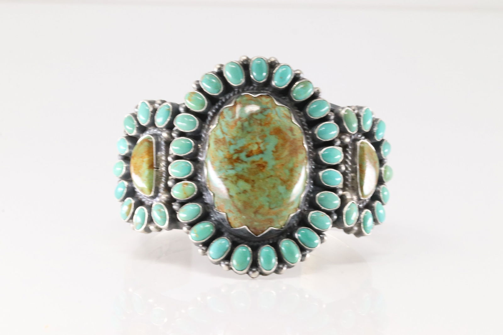 Native America Navajo Sterling Silver Kingman Turquoise Bracelet Cuff By Anthony Skeets. (1 of 5)