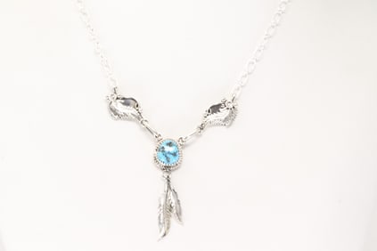 Native America Navajo Sterling Silver Turquoise Necklace By Verley Betone.