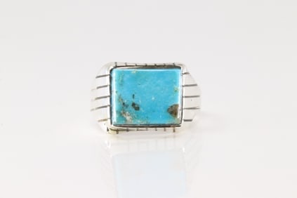 Native America Navajo Sterling Silver Men Turquoise Ring R.