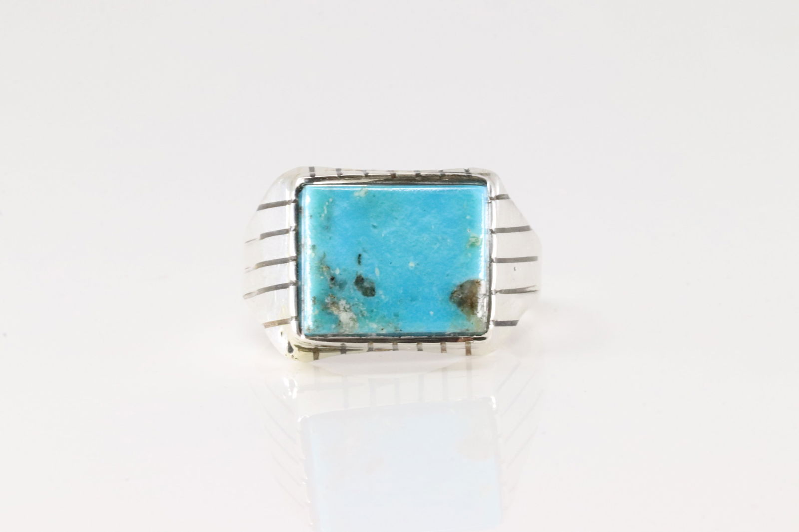 Native America Navajo Sterling Silver Men Turquoise Ring R. (1 of 4)