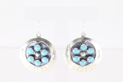 Native America Navajo Sterling Silver Turquoise Danglig Earring's By Kenny Lonjose.