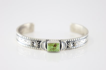 Native America Navajo Sterling Silver Turquoise Bracelet Cuff By Francis.