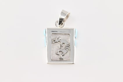 Native America Navajo Sterling Silver Turquoise Kokopelli Pendant By Leonard Jim.
