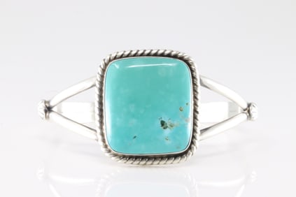 Native America Navajo Sterling Silver Kingman Turquoise Bracelet Cuff By A.L.