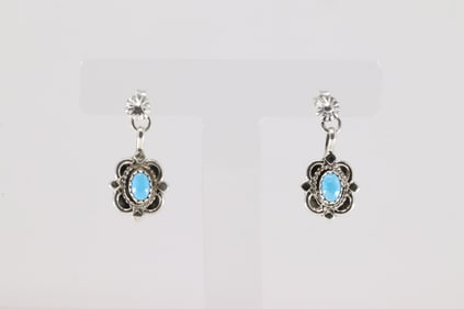 Native America Navajo Sterling Silver Turquoise Post & Dangling Earring's By Adelarae Yazzie.
