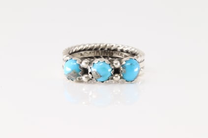 Native America Navajo Sterling Silver Turquoise Ring By R.King.