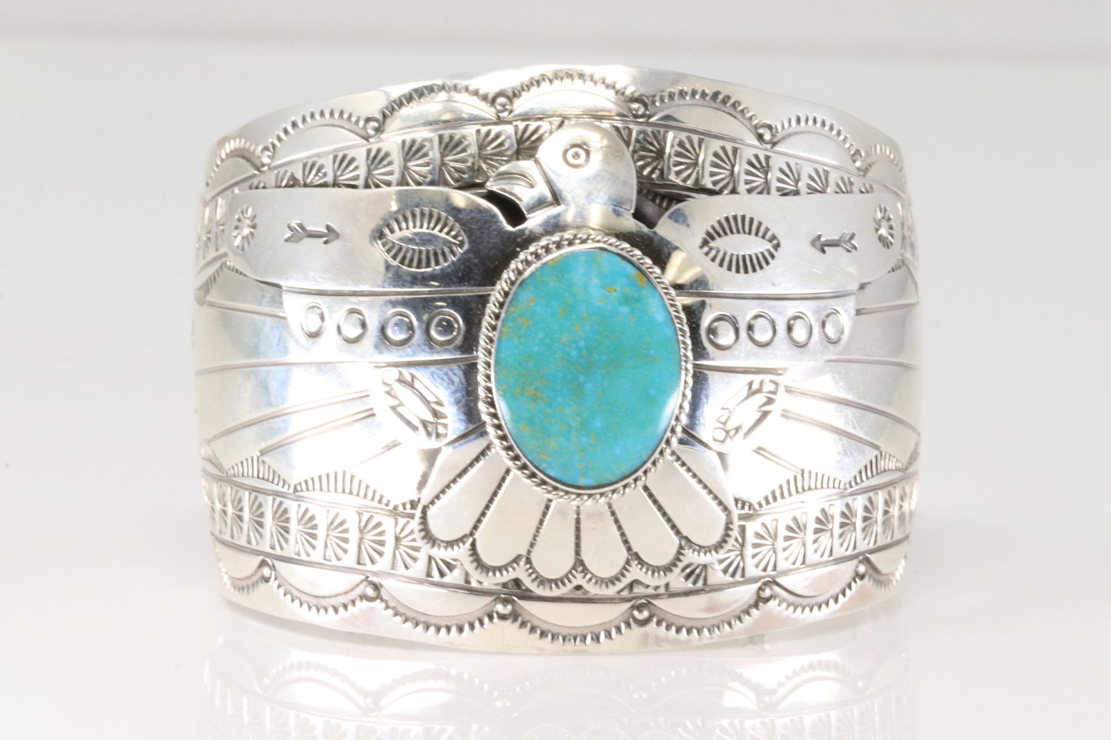 Native America Navajo Sterling Silver Turquoise Eagle Bracelet Cuff By E.Bahe. (1 of 4)