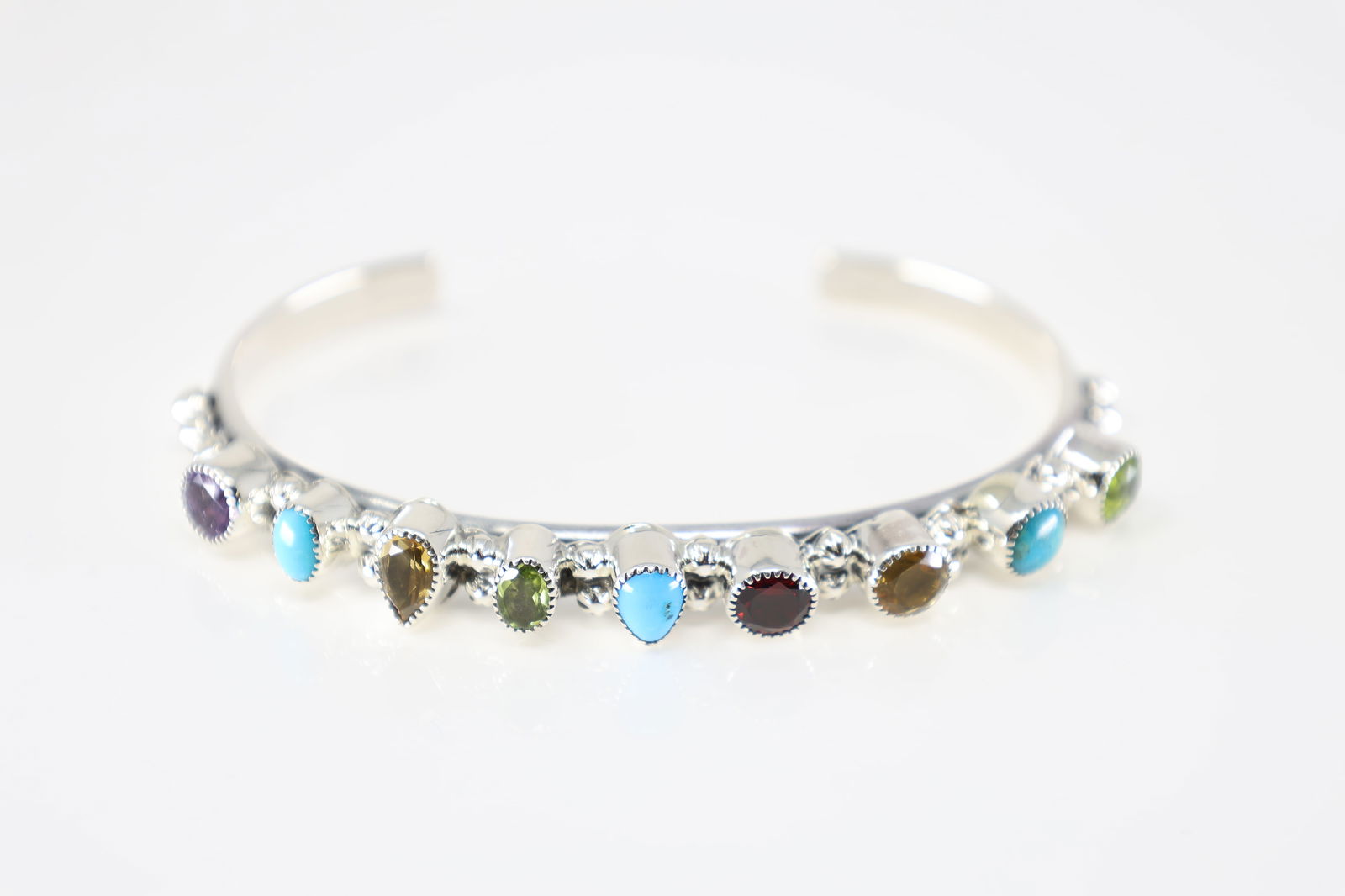 Native America Navajo Sterling Silver Multi-Color Stone Bracelet Cuff By Sheena Jack. (1 of 4)